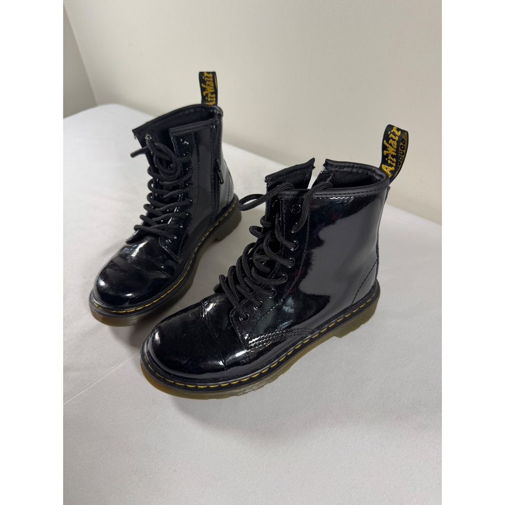 Dr. Martens 1460 J Junior Black Patent Lamper Lace Up Side Zip Boots Size 2 US